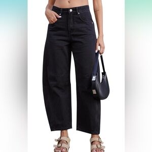 GREAIDEA 
Mid Rise Barrel Jeans for Women Wide Leg Mid Waist